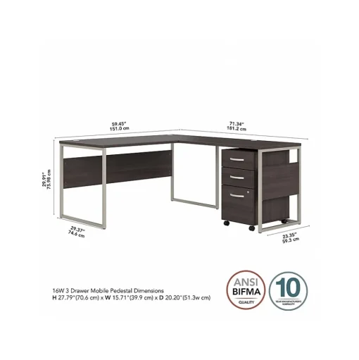 Bush Business Furniture L-Desks<Hybrid 60"W L Shaped Table Desk with Mobile File Cabinet, (HYB029SGSU)
