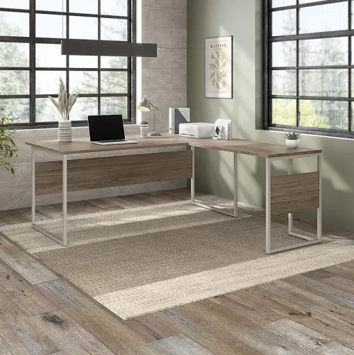 Bush Business Furniture L-Desks<Hybrid 72"W L Shaped Table Desk with Metal Legs, (HYB025MH)