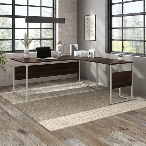 Bush Business Furniture L-Desks<Hybrid 72"W L Shaped Table Desk with Metal Legs, (HYB025BW)