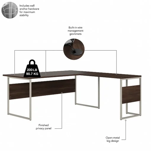 Bush Business Furniture L-Desks<Hybrid 72"W L Shaped Table Desk with Metal Legs, (HYB025BW)