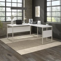 Bush Business Furniture L-Desks<Hybrid 60"W L Shaped Table Desk with Metal Legs, (HYB027WH)
