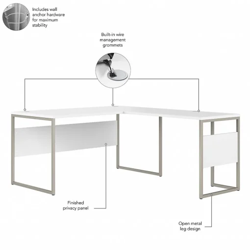 Bush Business Furniture L-Desks<Hybrid 60"W L Shaped Table Desk with Metal Legs, (HYB027WH)