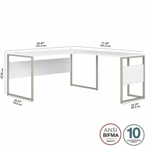 Bush Business Furniture L-Desks<Hybrid 60"W L Shaped Table Desk with Metal Legs, (HYB027WH)