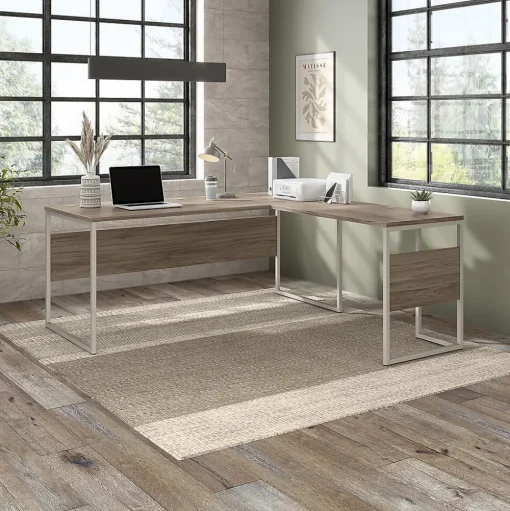 Bush Business Furniture L-Desks<Hybrid 72"W L Shaped Table Desk with Metal Legs, (HYB026MH)