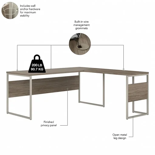 Bush Business Furniture L-Desks<Hybrid 72"W L Shaped Table Desk with Metal Legs, (HYB026MH)