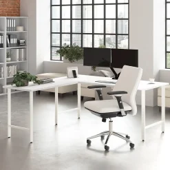 Bush Business Furniture L-Desks<Hustle 72"W L Shaped Computer Desk with Metal Legs, White (HUS001WH)