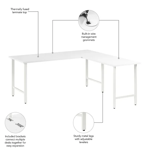 Bush Business Furniture L-Desks<Hustle 72"W L Shaped Computer Desk with Metal Legs, White (HUS001WH)