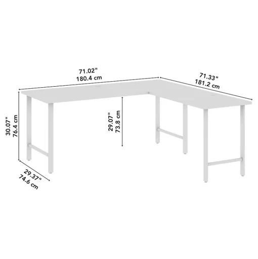 Bush Business Furniture L-Desks<Hustle 72"W L Shaped Computer Desk with Metal Legs, White (HUS001WH)