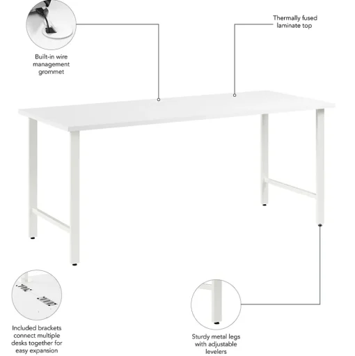 Bush Business Furniture Corner Desks<Hustle 72"W Computer Desk with Metal Legs, White (HUD272WH)