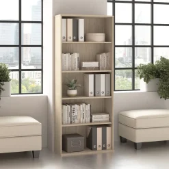 Bush Business Furniture Bookcases<Hustle Tall 5 Shelf Bookcase, Natural Elm (HUB230NE)