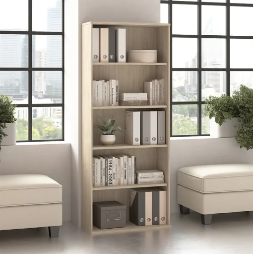 Bush Business Furniture Bookcases<Hustle Tall 5 Shelf Bookcase, Natural Elm (HUB230NE)