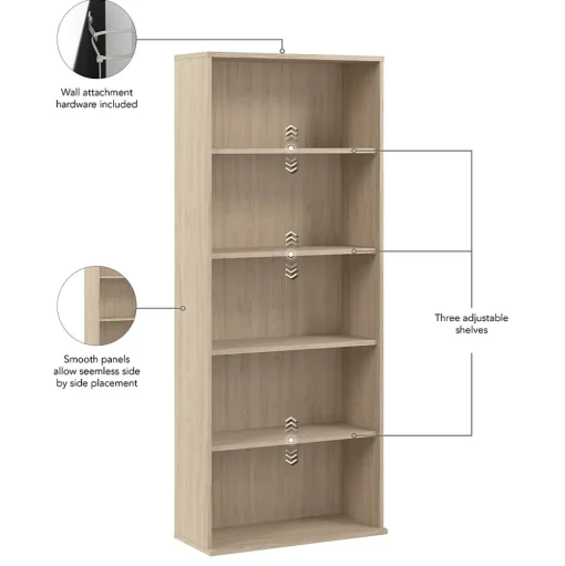 Bush Business Furniture Bookcases<Hustle Tall 5 Shelf Bookcase, Natural Elm (HUB230NE)