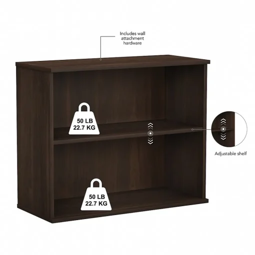 Bush Business Furniture Bookcases<29"H 2-Shelf Bookcase with Adjustable Shelf, Black Walnut (BK3036BW)
