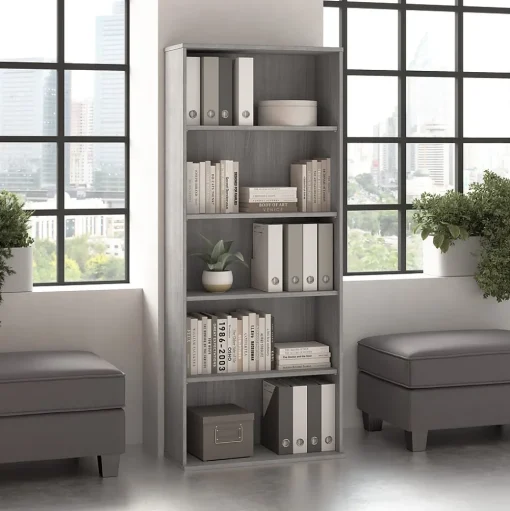 Bush Business Furniture Bookcases<Hustle Tall 5 Shelf Bookcase, Platinum Gray (HUB230PG)