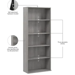 Bush Business Furniture Bookcases<Hustle Tall 5 Shelf Bookcase, Platinum Gray (HUB230PG)