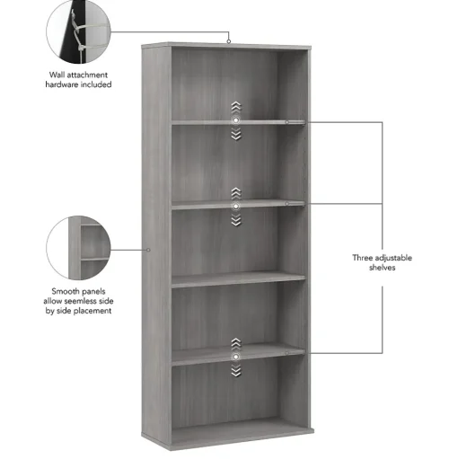 Bush Business Furniture Bookcases<Hustle Tall 5 Shelf Bookcase, Platinum Gray (HUB230PG)