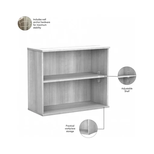 Bush Business Furniture Bookcases<Hybrid 29"H 2-Shelf Bookcase with Adjustable Shelf, Laminated Wood (HY3036PG-Z)