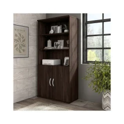 Bush Business Furniture Bookcases<Hybrid 73"H 5-Shelf Bookcase with Doors, Laminated Wood (HYB024BW)
