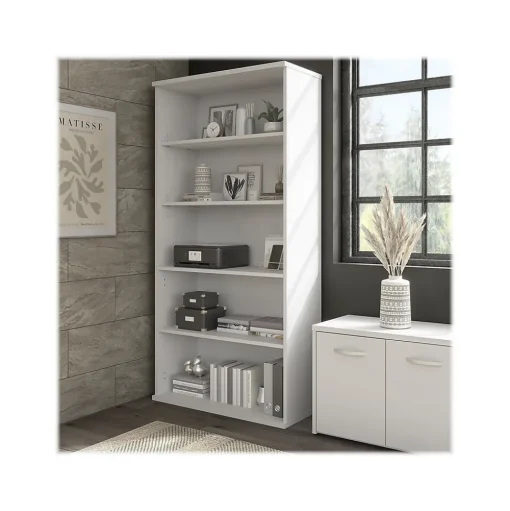 Bush Business Furniture Bookcases<Hybrid 73"H 5-Shelf Bookcase with Adjustable Shelves, Laminated Wood (HYB136WH-Z)