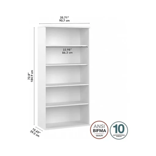 Bush Business Furniture Bookcases<Hybrid 73"H 5-Shelf Bookcase with Adjustable Shelves, Laminated Wood (HYB136WH-Z)