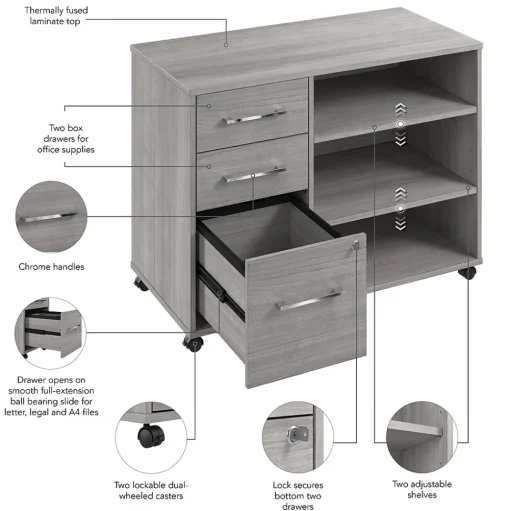 Bush Business Furniture File Cabinets<Hustle Office Storage Cabinet with Wheels, Platinum Gray (HUF140PG)