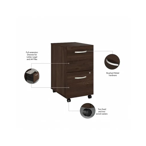 Bush Business Furniture File Cabinets<Hybrid 2-Drawer Mobile Vertical File Cabinet, Letter/Legal Size, Lockable, (HYF116BWSU-Z)