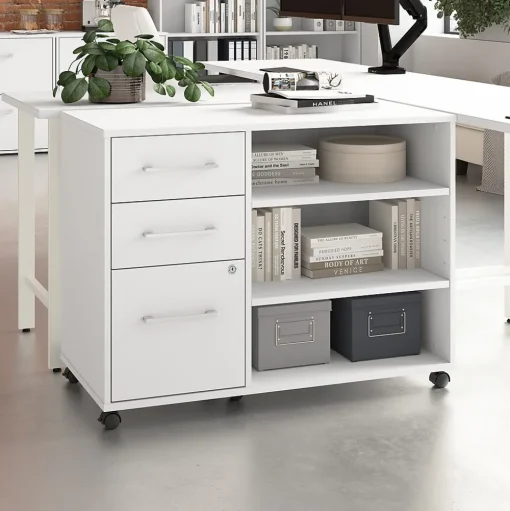 Bush Business Furniture File Cabinets<Hustle Office Storage Cabinet with Wheels, White (HUF140WH)