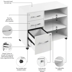 Bush Business Furniture File Cabinets<Hustle Office Storage Cabinet with Wheels, White (HUF140WH)