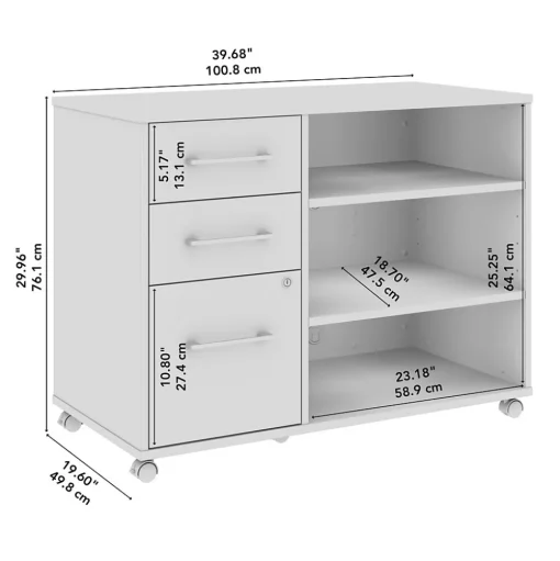 Bush Business Furniture File Cabinets<Hustle Office Storage Cabinet with Wheels, White (HUF140WH)