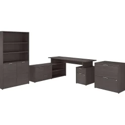 Bush Business Furniture L-Desks<Jamestown 72"W L Shaped Desk with Lateral File Cabinet and 5 Shelf Bookcase, Storm Gray (JTN011SGSU)