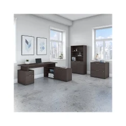 Bush Business Furniture L-Desks<Jamestown 72"W L Shaped Desk with Lateral File Cabinet and 5 Shelf Bookcase, Storm Gray (JTN011SGSU)