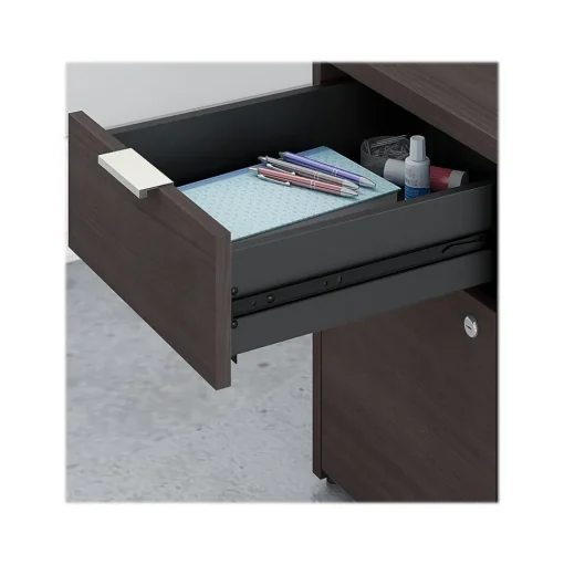 Bush Business Furniture L-Desks<Jamestown 72"W L Shaped Desk with Lateral File Cabinet and 5 Shelf Bookcase, Storm Gray (JTN011SGSU)