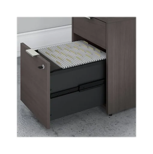 Bush Business Furniture L-Desks<Jamestown 72"W L Shaped Desk with Lateral File Cabinet and 5 Shelf Bookcase, Storm Gray (JTN011SGSU)