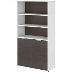Bush Business Furniture Bookcases<Jamestown 66"H 5-Shelf Bookcase with Adjustable Shelves, Storm Gray/White Laminated Wood (JTB136SGWH)