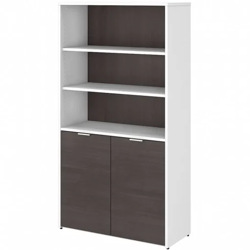 Bush Business Furniture Bookcases<Jamestown 66"H 5-Shelf Bookcase with Adjustable Shelves, Storm Gray/White Laminated Wood (JTB136SGWH)