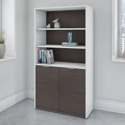 Bush Business Furniture Bookcases<Jamestown 66"H 5-Shelf Bookcase with Adjustable Shelves, Storm Gray/White Laminated Wood (JTB136SGWH)