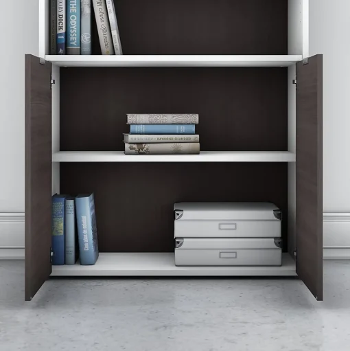 Bush Business Furniture Bookcases<Jamestown 66"H 5-Shelf Bookcase with Adjustable Shelves, Storm Gray/White Laminated Wood (JTB136SGWH)