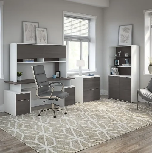 Bush Business Furniture Bookcases<Jamestown 66"H 5-Shelf Bookcase with Adjustable Shelves, Storm Gray/White Laminated Wood (JTB136SGWH)
