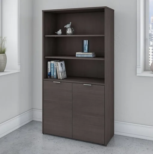 Bush Business Furniture Bookcases<Jamestown 66.12"H 5-Shelf Bookcase with Adjustable Shelves, Storm Gray Laminated Wood (JTB136SG)