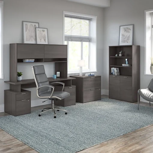 Bush Business Furniture Bookcases<Jamestown 66.12"H 5-Shelf Bookcase with Adjustable Shelves, Storm Gray Laminated Wood (JTB136SG)