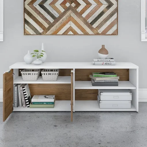 Bush Business Furniture Storage Cabinets<Jamestown 21.2" Low Storage Cabinet with 4 Shelves, Fresh Walnut/White (JTS160FWWH)