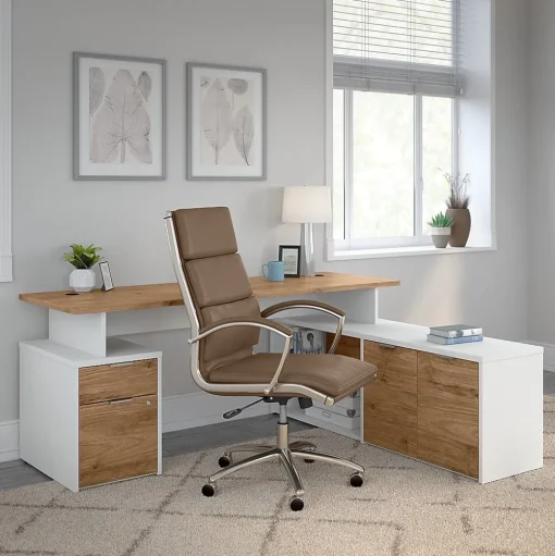 Bush Business Furniture Storage Cabinets<Jamestown 21.2" Low Storage Cabinet with 4 Shelves, Fresh Walnut/White (JTS160FWWH)