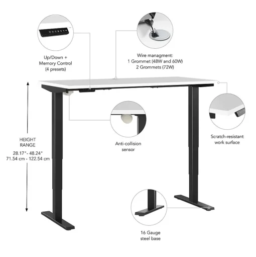 Bush Business Furniture Standing Desks<Move 40 Series 48"W Electric Height Adjustable Standing Desk, White/Black (M4S4824WHBK)