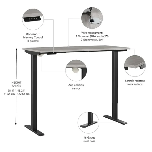 Bush Business Furniture Standing Desks<Move 40 Series 60"W Electric Height Adjustable Standing Desk, Platinum Gray/Black (M4S6030PGBK)