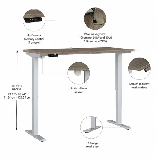 Bush Business Furniture Standing Desks<Move 40 Series 72"W Electric Height Adjustable Standing Desk, Modern Hickory/Cool Gray (M4S7230MHSK)