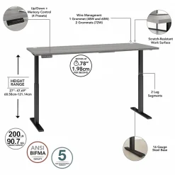 Bush Business Furniture Standing Desks<Move 60 Series 72"W Electric Height Adjustable Standing Desk, Platinum Gray/Black (M6S7230PGBK)