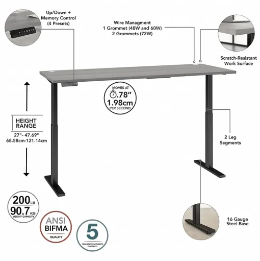 Bush Business Furniture Standing Desks<Move 60 Series 72"W Electric Height Adjustable Standing Desk, Platinum Gray/Black (M6S7230PGBK)