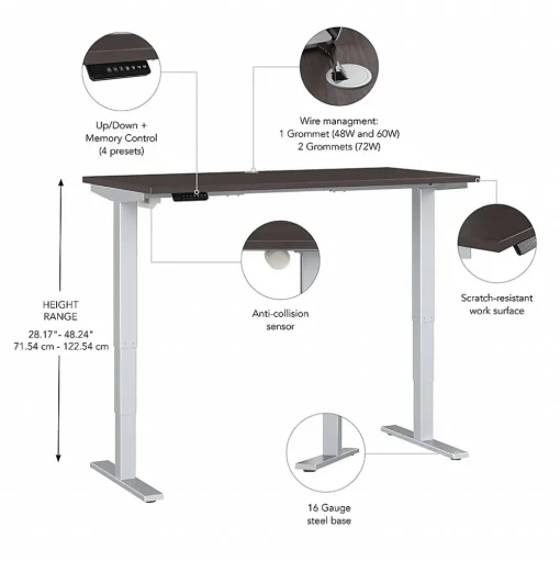 Bush Business Furniture Standing Desks<Move 40 Series 60W Electric Height Adjustable Standing Desk, Storm Gray/Cool Gray Metallic (M4S6030SGSK)