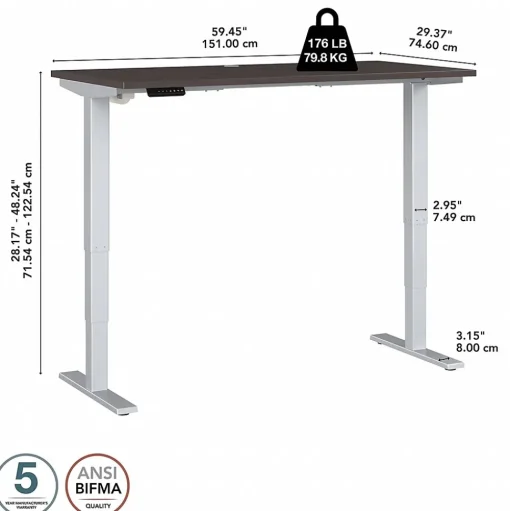 Bush Business Furniture Standing Desks<Move 40 Series 60W Electric Height Adjustable Standing Desk, Storm Gray/Cool Gray Metallic (M4S6030SGSK)