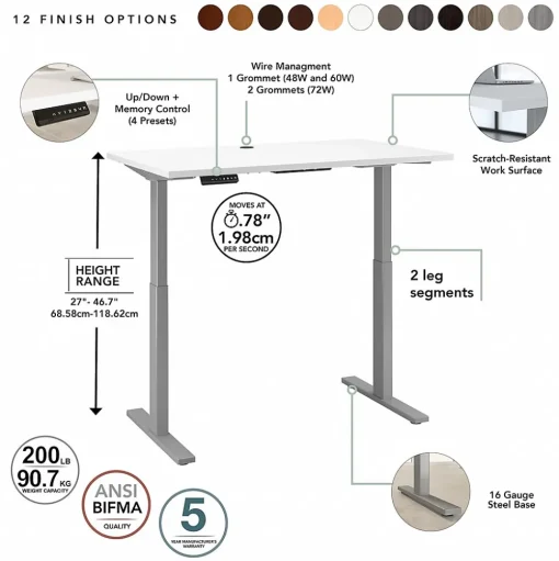 Bush Business Furniture Standing Desks<Move 60 Series 48"W Electric Height Adjustable Standing Desk, White (M6S4824WHSK)